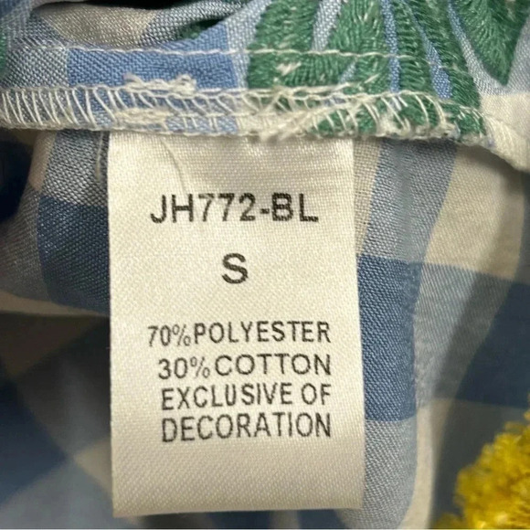 THML Blue Gingham Checkered Off Shoulder Top Women’s Small Floral Detail EUC - Picture 4 of 11